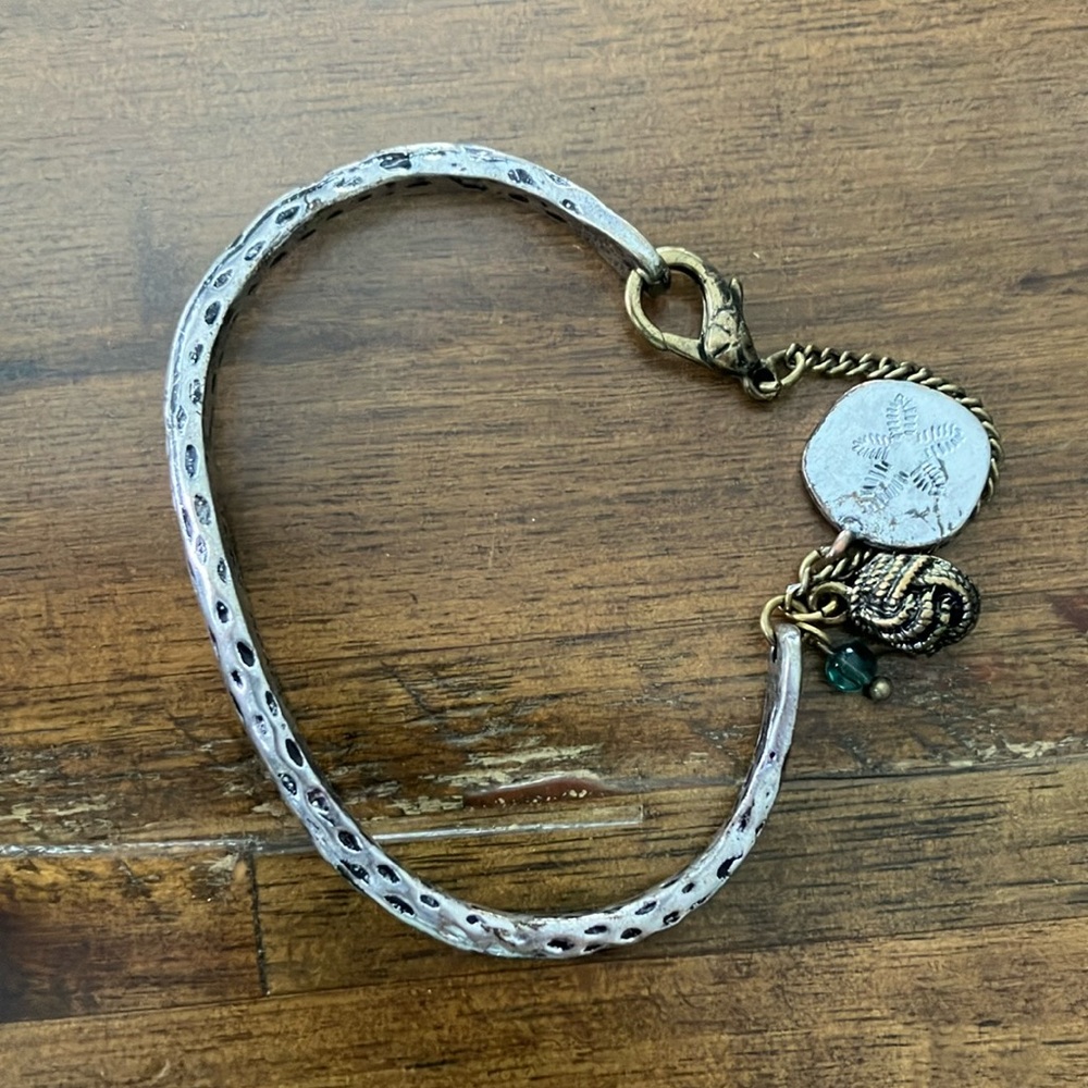 Lucky Brand Silver and Gold Cuff Bracelet with Intricate Design